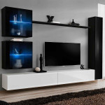 paris prix Meuble TV Mural Design "Switch XVIII" 280cm Blanc & Noir