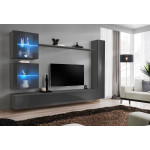Paris Prix Meuble TV Mural Design "Switch XVIII" 280cm Gris