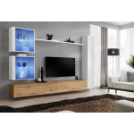 Paris Prix Meuble TV Mural Design "Switch XVIII" 280cm Naturel & Blanc
