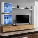 paris prix Meuble TV Mural Design "Switch XVIII" 280cm Naturel & Blanc