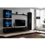 Paris Prix Meuble TV Mural Design "Switch XVIII" 280cm Noir