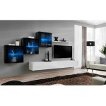 Paris Prix Meuble TV Mural Design "Switch XX" 330cm Blanc & Noir