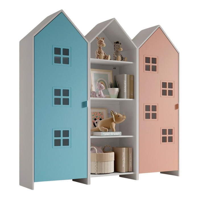 Paris Prix Pack - Étagère & 2 Armoires "Casami Bruges" 171cm Bleu Blanc & Rose