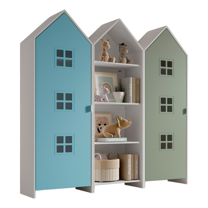 Paris Prix Pack - Étagère & 2 Armoires "Casami Bruges" 171cm Bleu Blanc & Vert