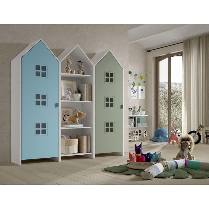 Paris Prix Pack - Étagère & 2 Armoires "Casami Bruges" 171cm Bleu Blanc & Vert