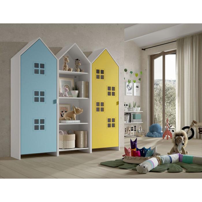 Paris Prix Pack - Étagère & 2 Armoires "Casami Bruges" 171cm Bleu Blanc & Jaune
