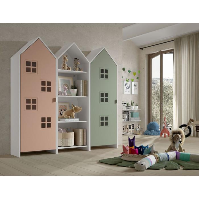 Paris Prix Pack - Étagère & 2 Armoires "Casami Bruges" 171cm Rose Blanc & Vert