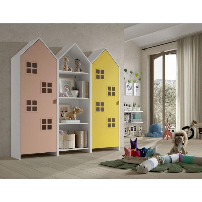 Paris Prix Pack - Étagère & 2 Armoires "Casami Bruges" 171cm Rose Blanc & Jaune