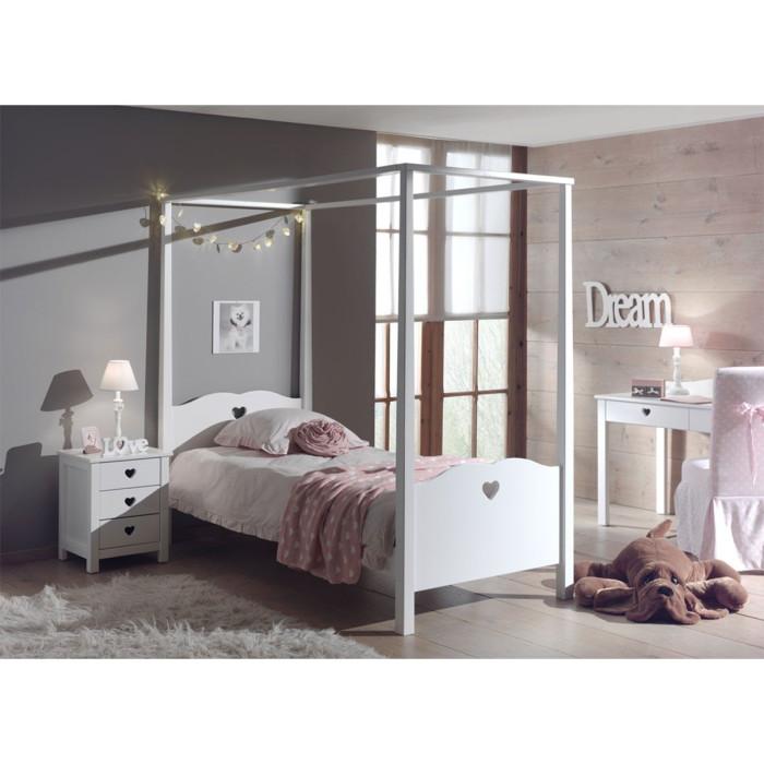 Paris Prix Pack - Lit à Baldaquin Enfant & Chevet "Amori" 90x200cm Blanc