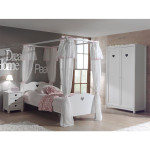 Paris Prix Pack - Lit à Baldaquin Enfant Chevet Armoire & Voile "Amori" Blanc