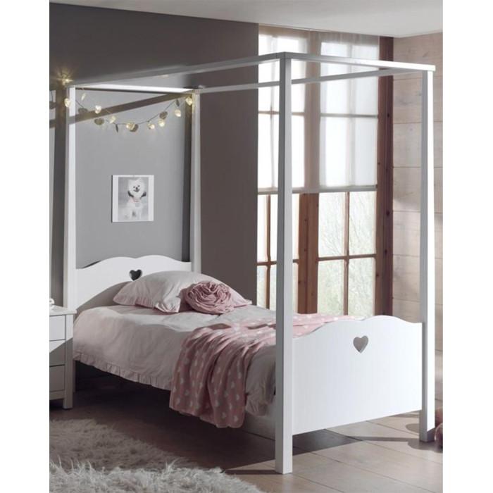 Paris Prix Pack - Lit à Baldaquin Enfant & Sommier "Amori" 90x200cm Blanc