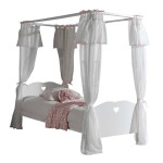 Paris Prix Pack - Lit à Baldaquin Enfant Sommier Tiroir & Voile "Amori" 90x200cm Blanc