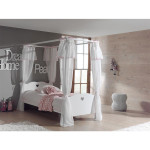 Paris Prix Pack - Lit à Baldaquin Enfant Sommier & Voile "Amori" 90x200cm Blanc