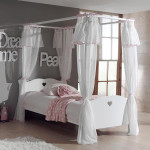 paris prix Pack - Lit à Baldaquin Enfant Sommier & Voile "Amori" 90x200cm Blanc