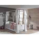 Paris Prix Pack - Lit à Baldaquin Enfant Voile & Tiroir "Amori" 90x200cm Blanc