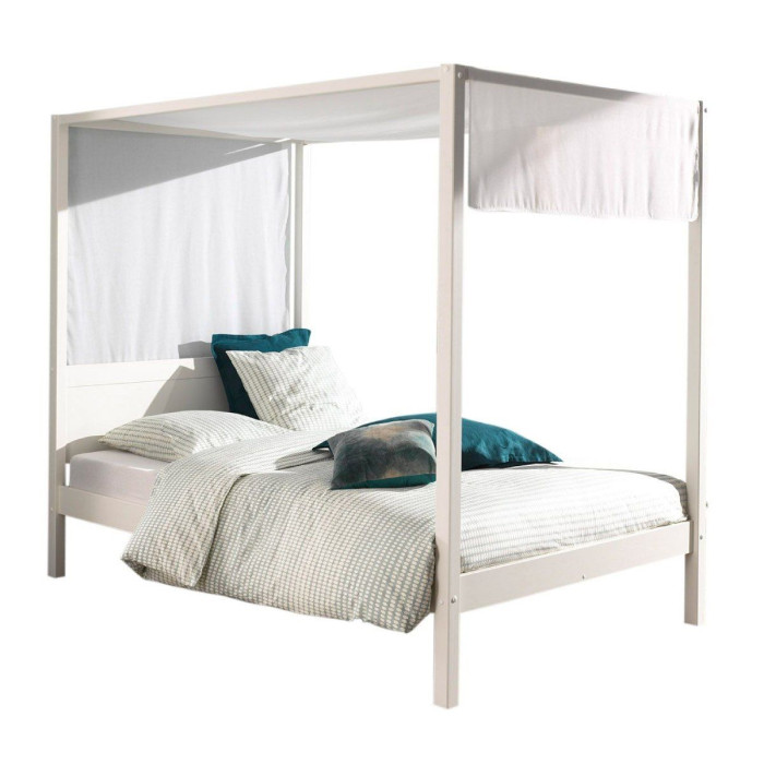 Paris Prix Pack - Lit à Baldaquin & Voile "Pino" 140x200cm Blanc