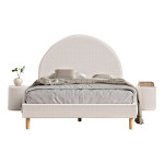 paris prix Pack - Lit Adulte & 2 Poufs Bouclés "Moon" 140x200cm Blanc