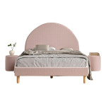 paris prix Pack - Lit Adulte & 2 Poufs Bouclés "Moon" 140x200cm Rose