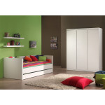paris prix Pack - Lit Banquette Enfant Tiroir Armoire & Lot de 2 Étagères "Lara" Blanc
