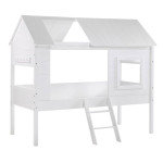 Paris Prix Pack - Lit Cabane Enfant Sommier & 4 Rideaux "Charlotte" 90x200cm Blanc