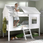 paris prix Pack - Lit Cabane Enfant Sommier & 4 Rideaux "Charlotte" 90x200cm Blanc