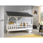 Paris Prix Pack - Lit Cabane Enfant & Sommier "Housebed III" 90x200cm Blanc & Noir