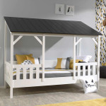 paris prix Pack - Lit Cabane Enfant & Sommier "Housebed III" 90x200cm Blanc & Noir