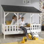 paris prix Pack - Lit Cabane Enfant Sommier & Matelas "Housebed III" 90x200cm Blanc & Noir