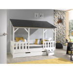 paris prix Pack - Lit Cabane Enfant & Tiroir "Housebed III" 90x200cm Blanc & Noir