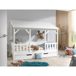 paris prix Pack - Lit Cabane Enfant & Tiroir "Housebed III" 90x200cm Blanc
