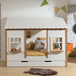 paris prix Pack - Lit Cabane Enfant & Tiroir "Housebed IV" 90x200cm Blanc
