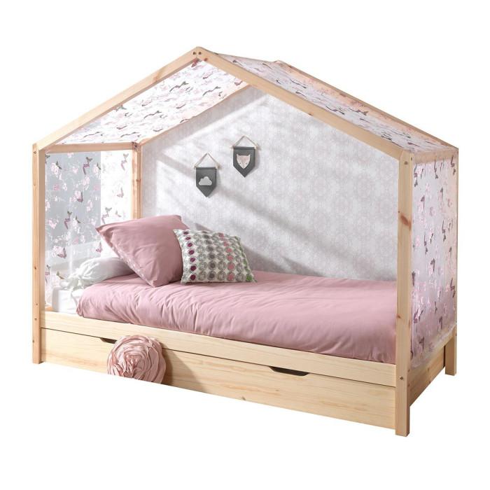 Paris Prix Pack Lit Cabane Enfant Tiroir & Voile "Dallas II" 90x200cm Naturel