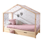 paris prix Pack Lit Cabane Enfant Tiroir & Voile "Dallas II" 90x200cm Naturel