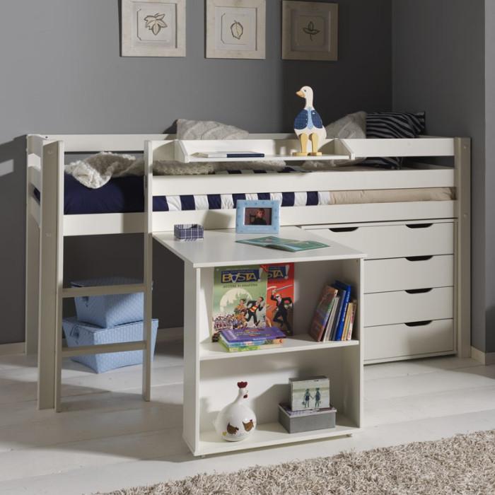 Paris Prix Pack - Lit Enfant Bureau & Commode 4 Tiroirs "Pino" Blanc