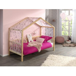 Paris Prix Pack - Lit Enfant Cabane Barrière & Voile "Dallas II" 90x200cm Naturel