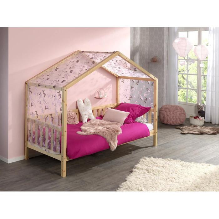 Paris Prix Pack - Lit Enfant Cabane Barrière & Voile "Dallas II" 90x200cm Naturel
