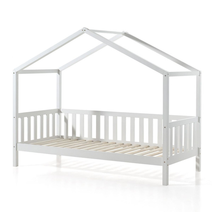 Paris Prix Pack - Lit Enfant Cabane Barrière & Voile "Dallas II" 90x200cm Blanc