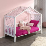 paris prix Pack - Lit Enfant Cabane Barrière & Voile "Dallas II" 90x200cm Blanc