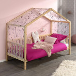 paris prix Pack - Lit Enfant Cabane Barrière & Voile "Dallas II" 90x200cm Naturel