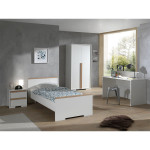 paris prix Pack - Lit Enfant Chevet Armoire 2 Portes & Bureau "London" Blanc