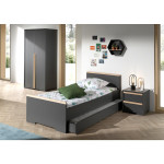 paris prix Pack - Lit Enfant Chevet Armoire 2 Portes & Tiroir "London" Gris Anthracite