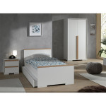 paris prix Pack - Lit Enfant Chevet Armoire 2 Portes & Tiroir "London" Blanc
