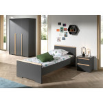 paris prix Pack - Lit Enfant Chevet & Armoire 3 Portes "London" Gris Anthracite