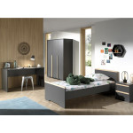 paris prix Pack - Lit Enfant Chevet Armoire & Bureau "London" Gris Anthracite