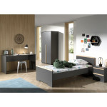 paris prix Pack - Lit Enfant Chevet Armoire & Bureau "London II" Gris Anthracite