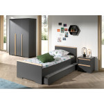 paris prix Pack - Lit Enfant Chevet Armoire & Tiroir "London" Gris Anthracite
