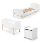 paris prix Pack - Lit Enfant Chevet & Coffre "Kiddy" 90x200cm Blanc
