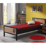 Paris Prix Pack - Lit Enfant Chevet Tiroir & Armoire "Alex I" Marron & Noir