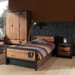 paris prix Pack - Lit Enfant Chevet Tiroir & Armoire "Alex I" Marron & Noir