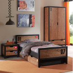 paris prix Pack - Lit Enfant Chevet Tiroir & Armoire "Alex" Marron & Noir